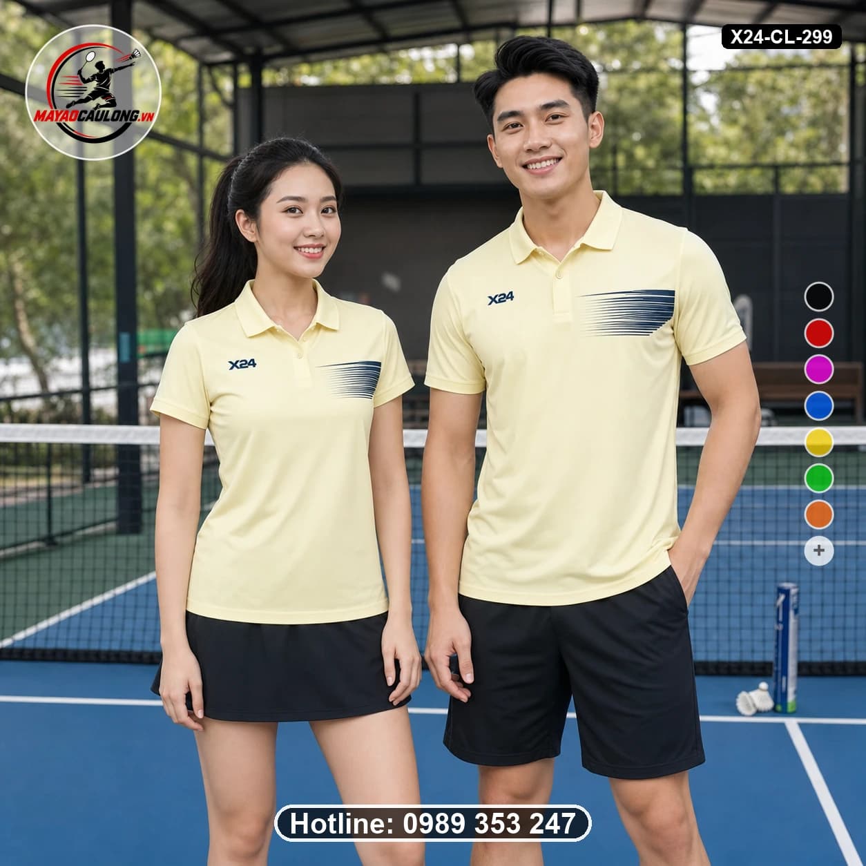 Áo cầu lông đặt may X24-CL-299 vàng kem, xanh navy áo có cổ, tay ngắn - ảnh sản phẩm 1