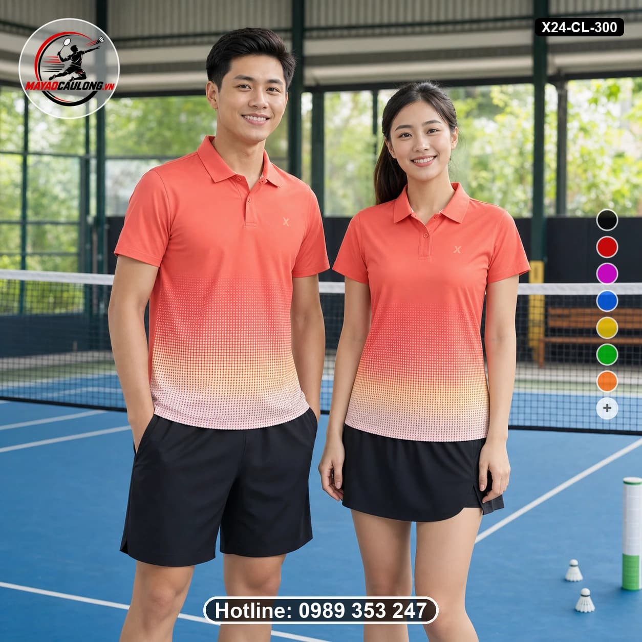 Áo cầu lông đặt may X24-CL-300 đỏ coral, cam, kem, trắng áo có cổ, tay ngắn - ảnh sản phẩm 1