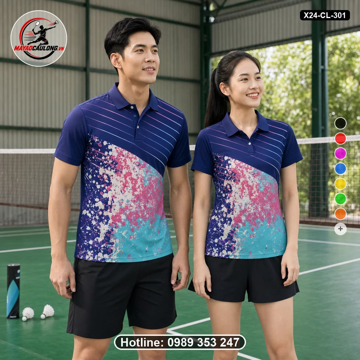 Áo cầu lông đặt may X24-CL-301 xanh navy, tím, hồng, xanh ngọc, trắng áo có cổ, tay ngắn - ảnh sản phẩm 1