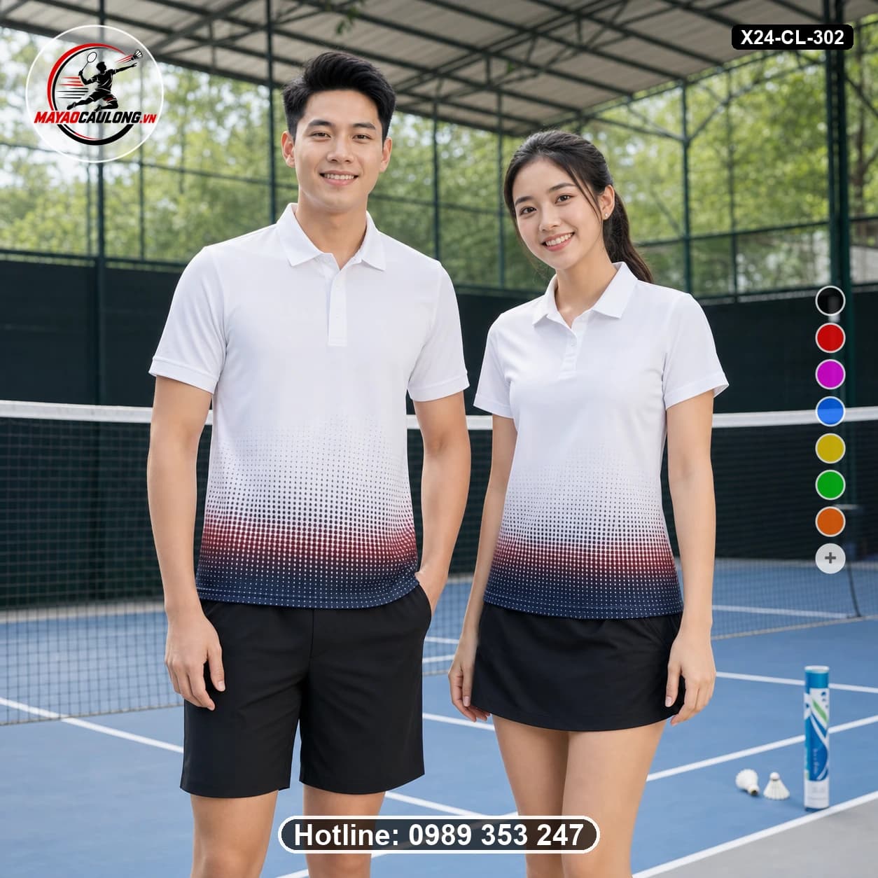 Áo cầu lông đặt may X24-CL-302 trắng, xanh navy, đen, đỏ burgundy áo có cổ, tay ngắn - ảnh sản phẩm 1