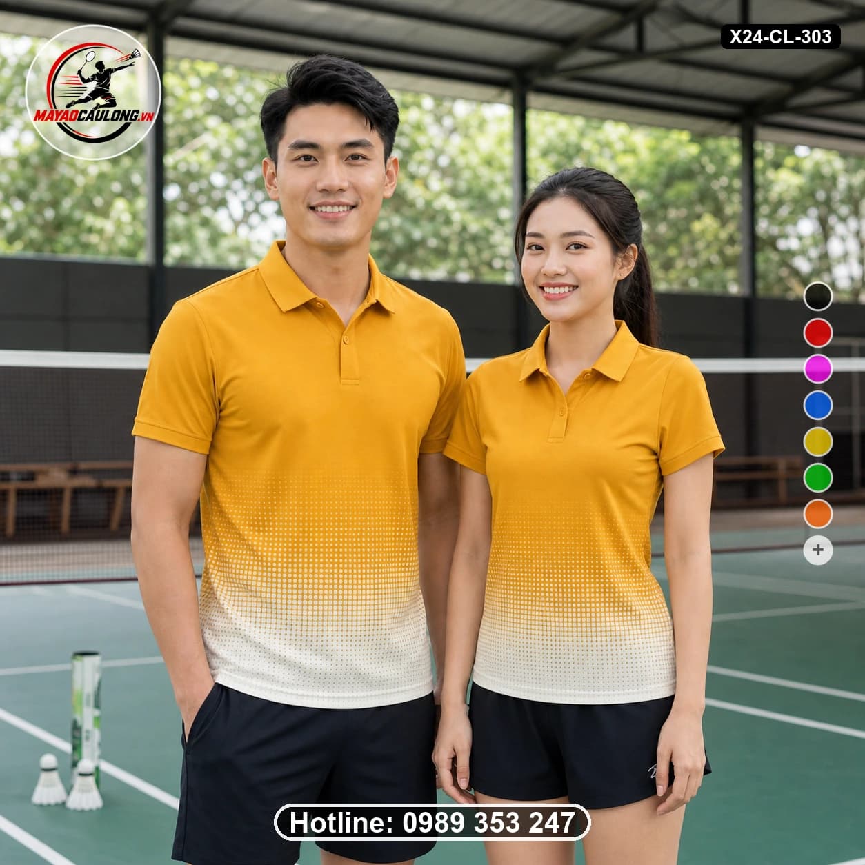 Áo cầu lông đặt may X24-CL-303 vàng nghệ, cam, kem, trắng áo có cổ, tay ngắn - ảnh sản phẩm 1