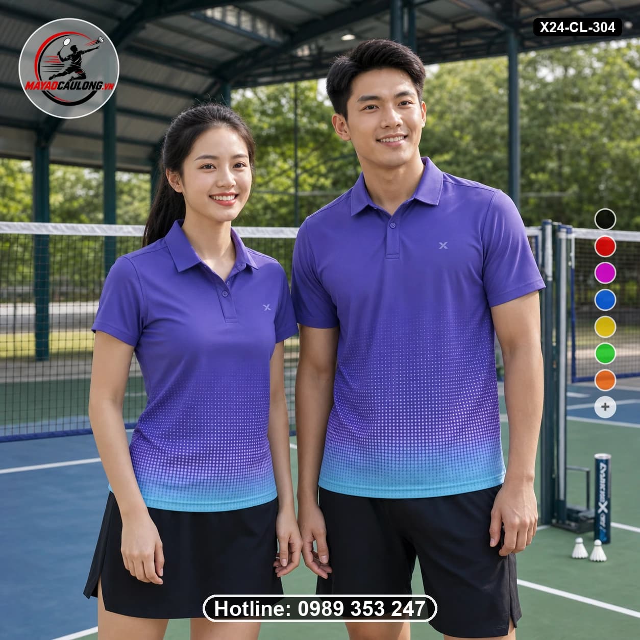 Áo cầu lông đặt may X24-CL-304 tím, xanh tím, xanh cyan áo có cổ, tay ngắn - ảnh sản phẩm 1