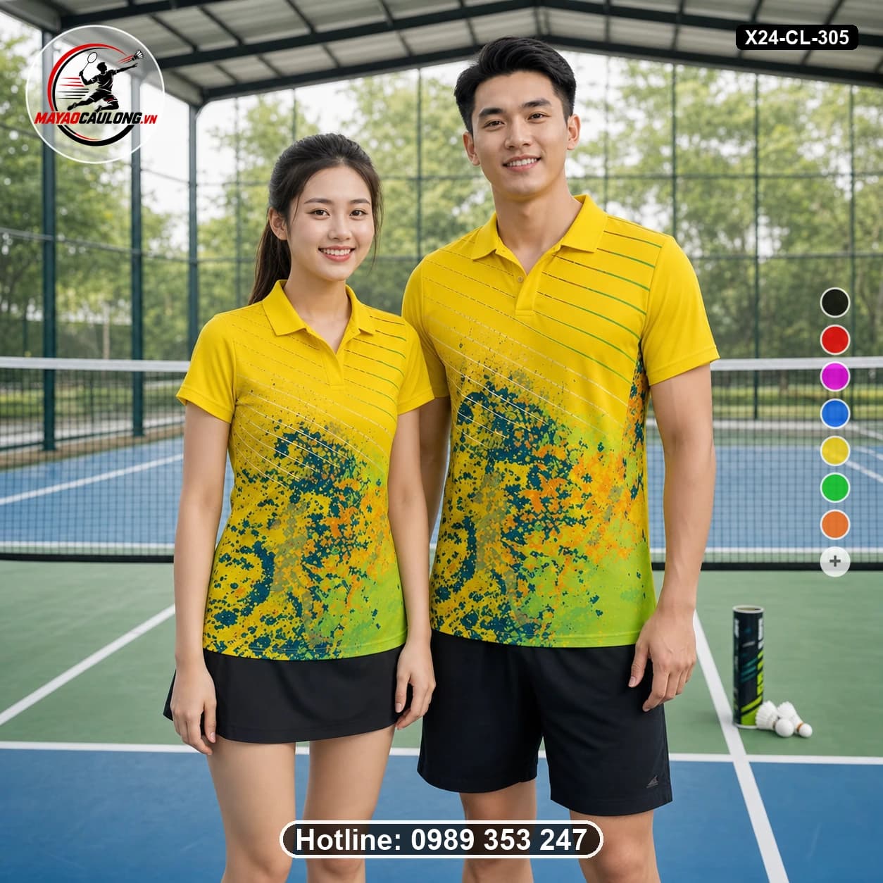 Áo cầu lông đặt may X24-CL-305 vàng, xanh lime, xanh teal, cam áo có cổ, tay ngắn - ảnh sản phẩm 1