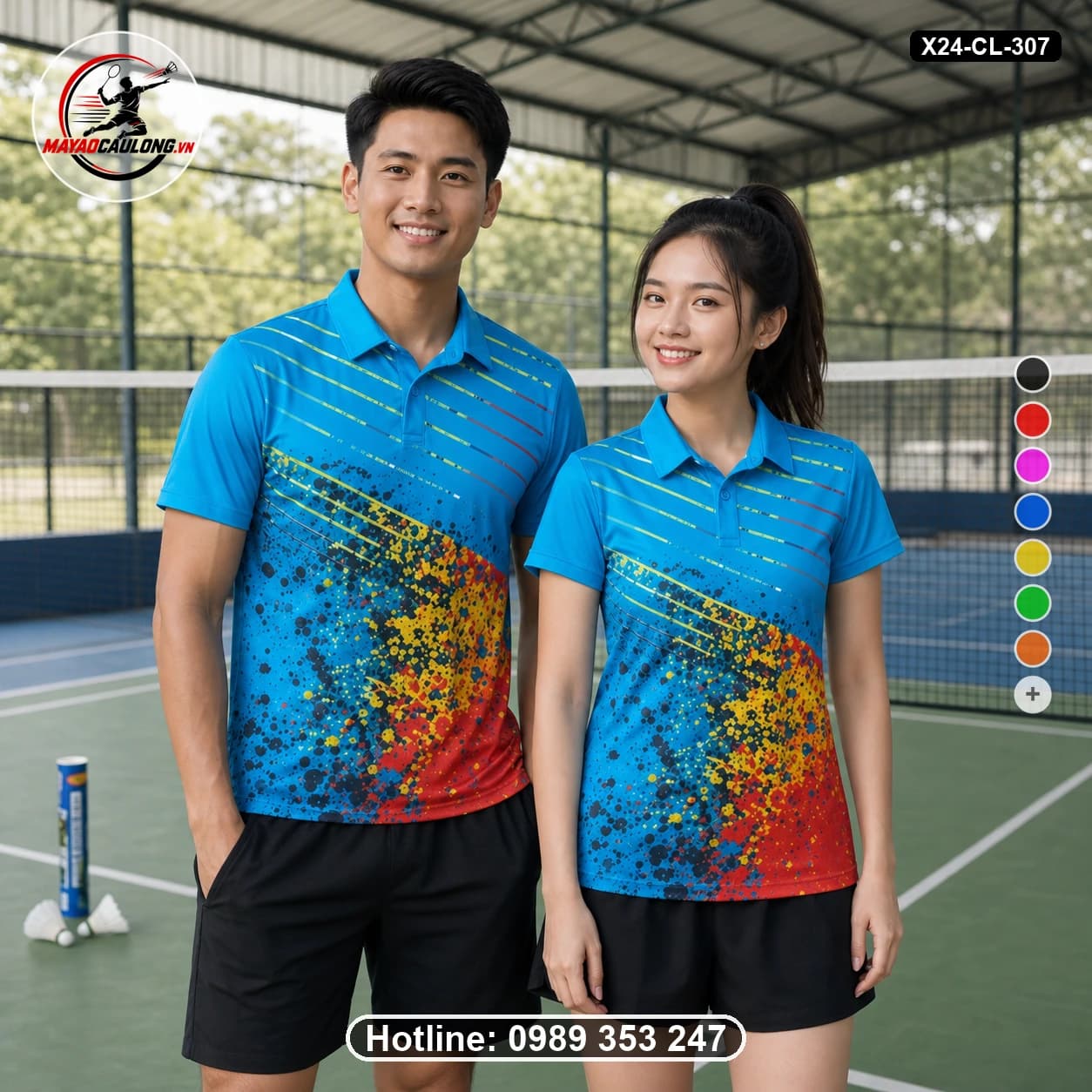 Áo cầu lông đặt may X24-CL-307 xanh dương, vàng, đỏ, đen áo có cổ, tay ngắn - ảnh sản phẩm 1