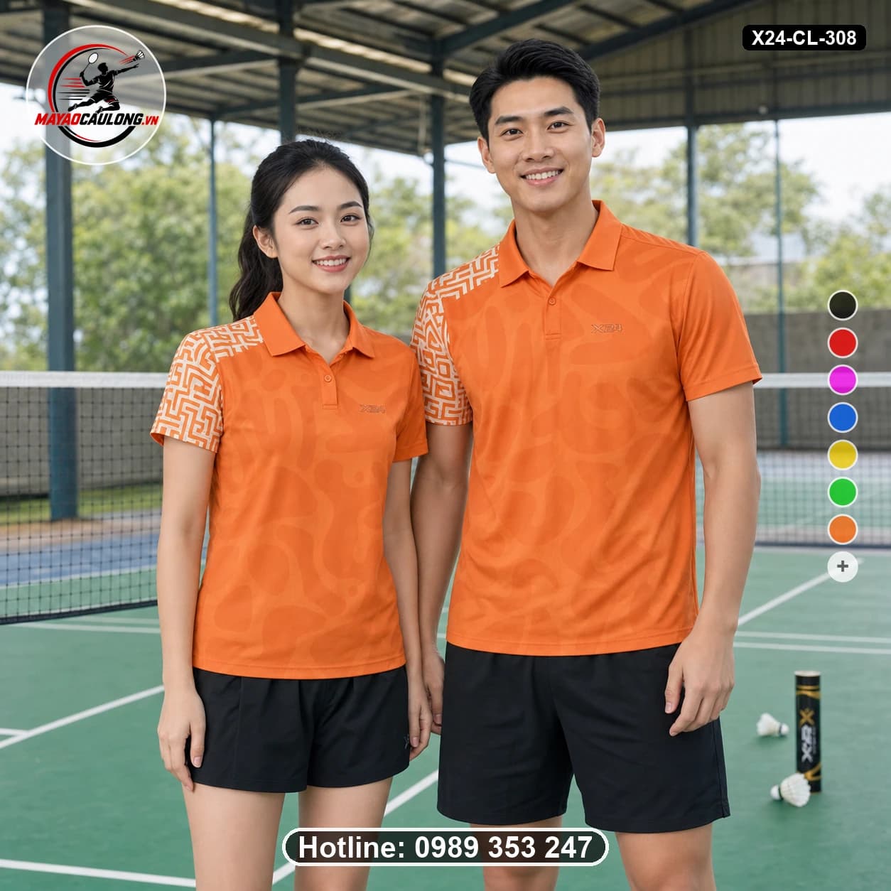 Áo cầu lông đặt may X24-CL-308 cam, trắng áo có cổ, tay ngắn - ảnh sản phẩm 1