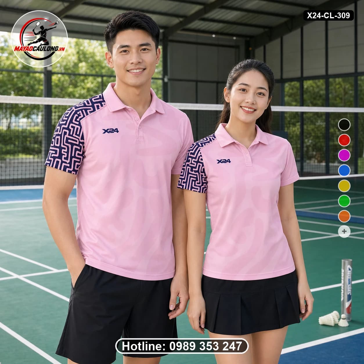 Áo cầu lông đặt may X24-CL-309 hồng nhạt, xanh navy áo có cổ, tay ngắn - ảnh sản phẩm 1
