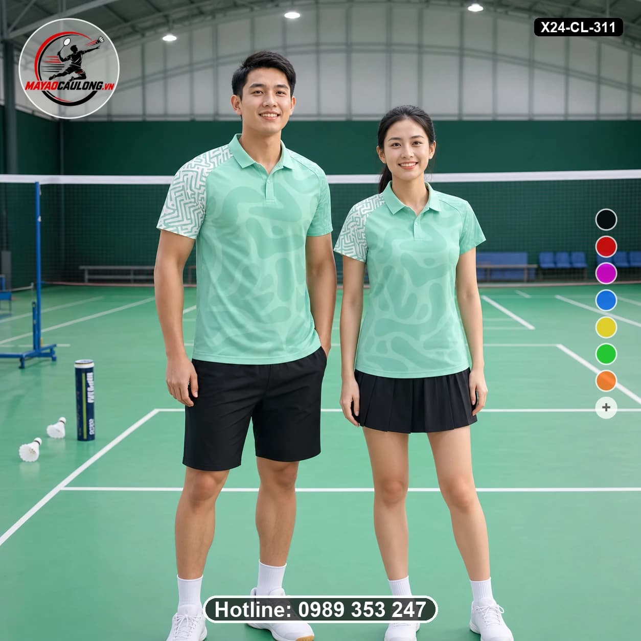 Áo cầu lông đặt may X24-CL-311 xanh ngọc, xanh mint, trắng, đen áo có cổ, tay ngắn - ảnh sản phẩm 1