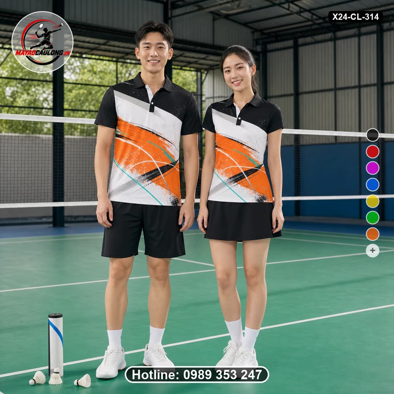 Áo cầu lông đặt may X24-CL-314 đen, trắng, cam, xám, xanh ngọc áo có cổ, tay ngắn - ảnh sản phẩm 1