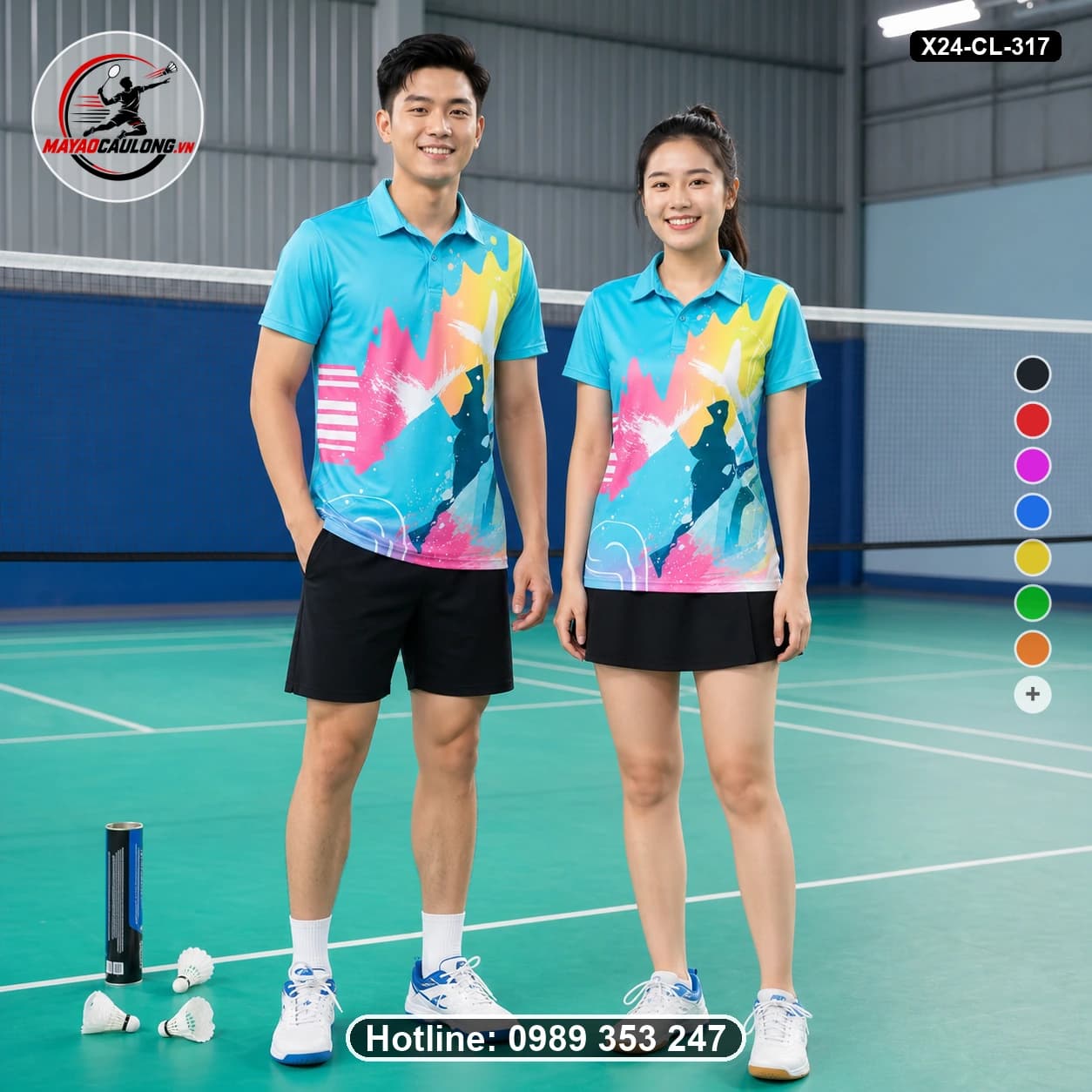 Áo cầu lông đặt may X24-CL-317 xanh cyan, xanh ngọc, hồng, vàng, trắng, xanh teal, đen áo có cổ, tay ngắn - ảnh sản phẩm 1