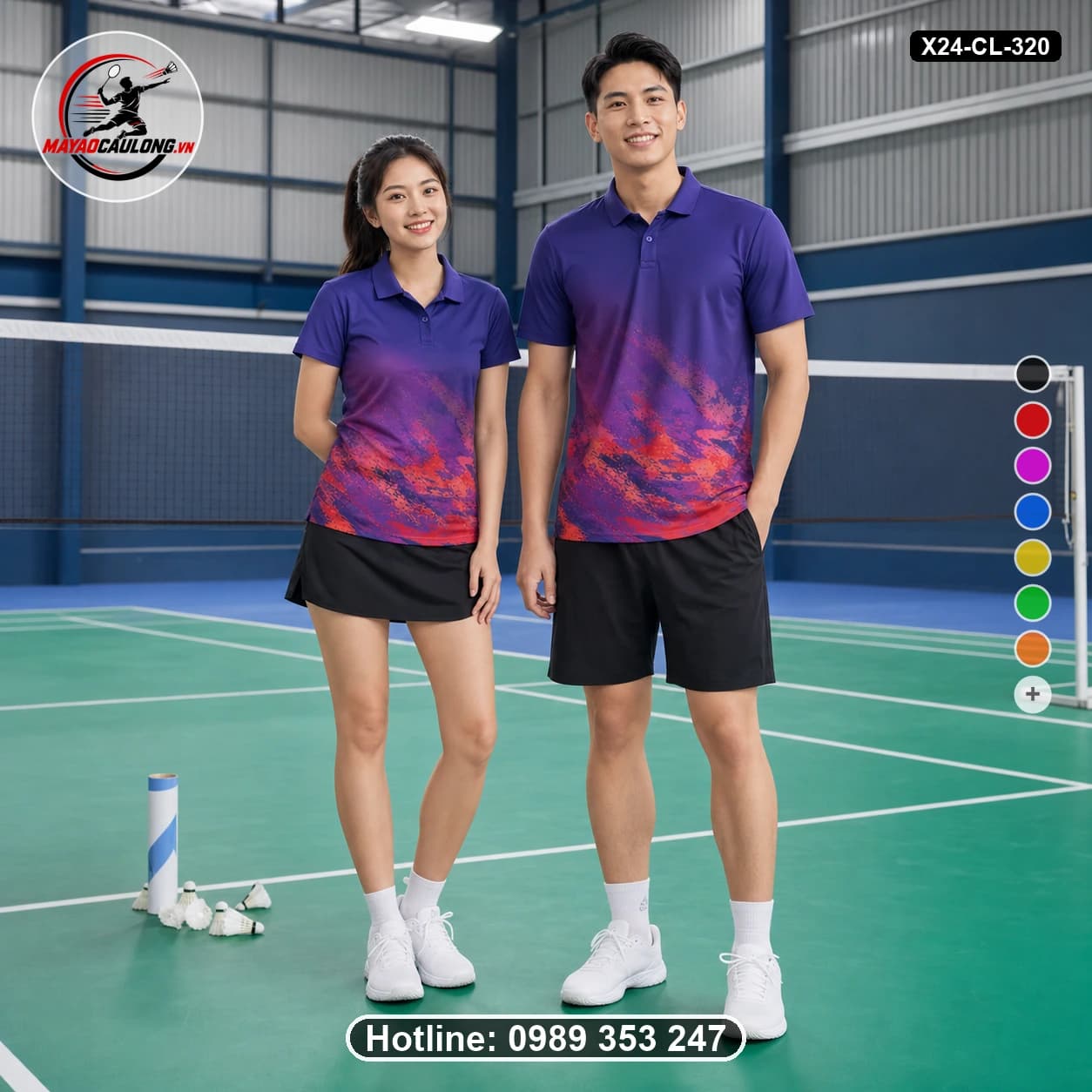 Áo cầu lông đặt may X24-CL-320 tím, đỏ, cam, hồng, đen áo có cổ, tay ngắn - ảnh sản phẩm 1