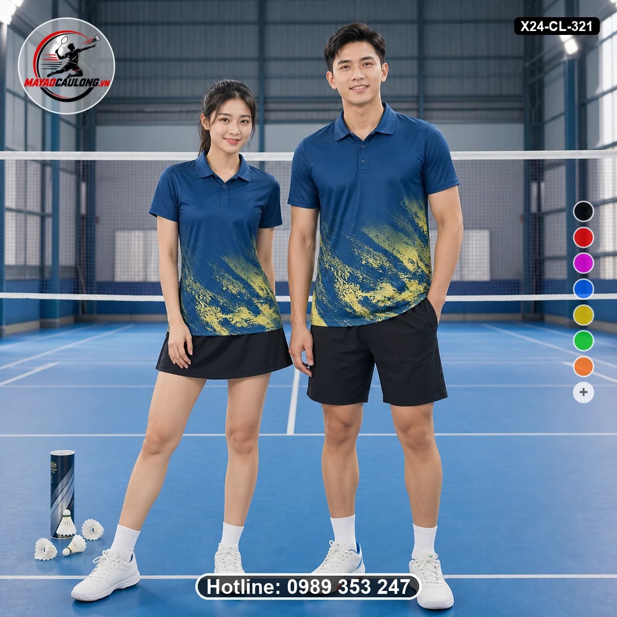 Áo cầu lông đặt may X24-CL-321 xanh dương, xanh teal, vàng nhạt, đen áo có cổ, tay ngắn - ảnh sản phẩm 1