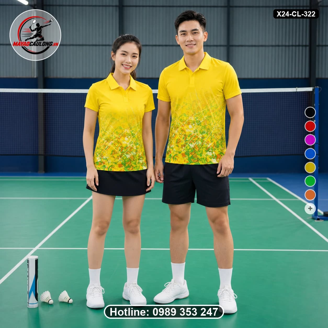 Áo cầu lông đặt may X24-CL-322 vàng, xanh lá, trắng, cam, đen áo có cổ, tay ngắn - ảnh sản phẩm 1
