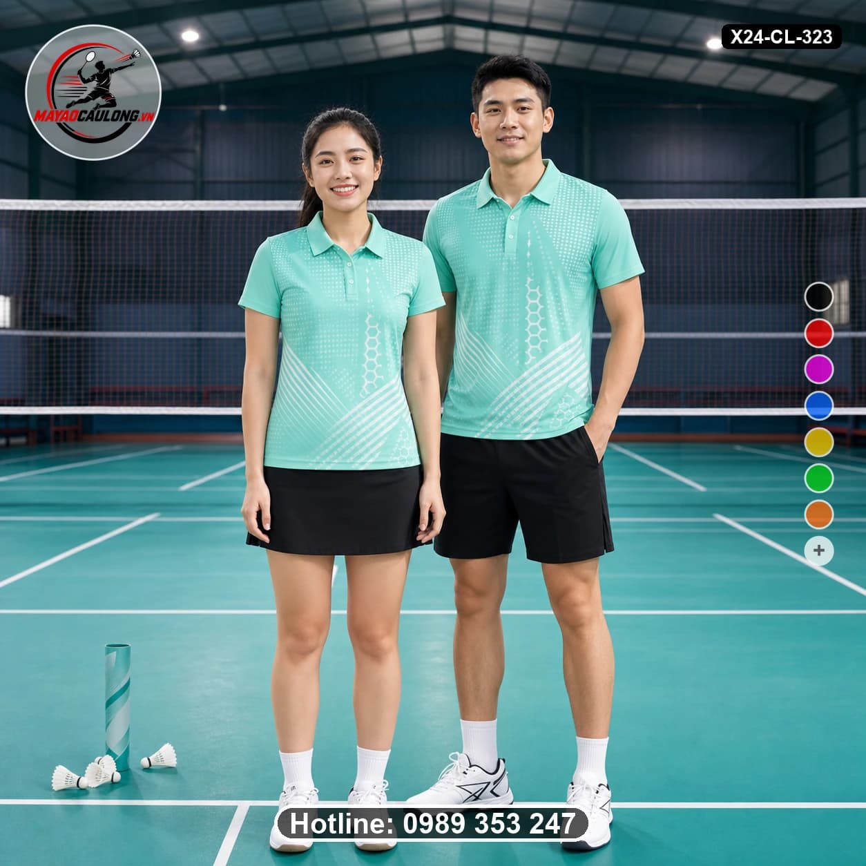 Áo cầu lông đặt may X24-CL-323 xanh ngọc, xanh mint, trắng, đen áo có cổ, tay ngắn - ảnh sản phẩm 1