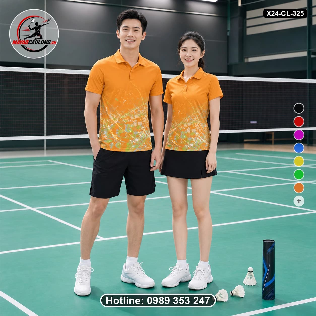 Áo cầu lông đặt may X24-CL-325 vàng, cam, xanh lá, trắng, đen áo có cổ, tay ngắn - ảnh sản phẩm 1