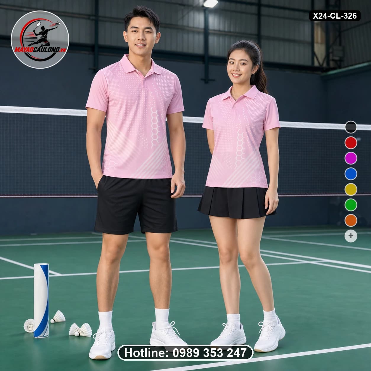 Áo cầu lông đặt may X24-CL-326 hồng, trắng, đen áo có cổ, tay ngắn - ảnh sản phẩm 1