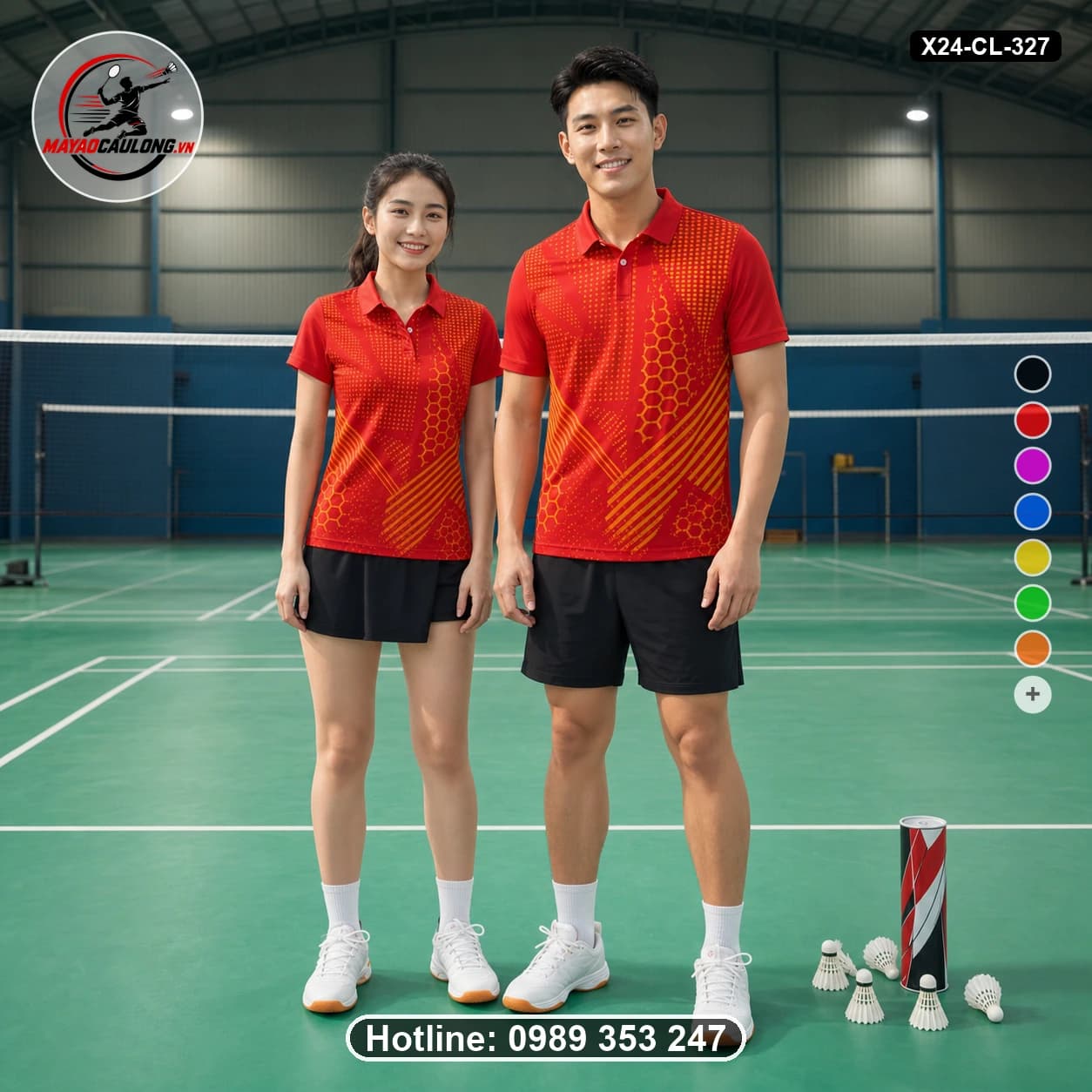 Áo cầu lông đặt may X24-CL-327 đỏ, vàng, cam, đen áo có cổ, tay ngắn - ảnh sản phẩm 1