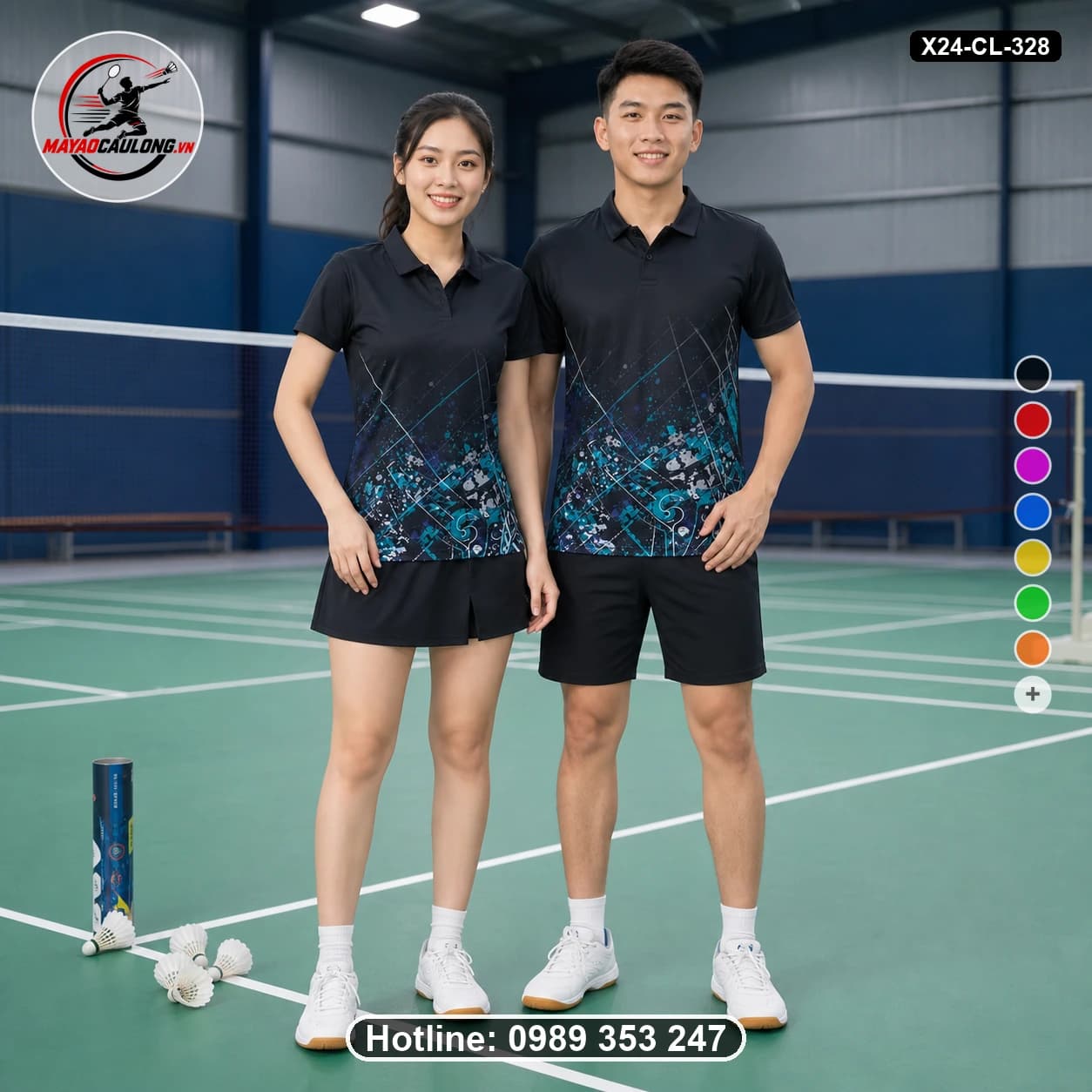 Áo cầu lông đặt may X24-CL-328 đen, xanh dương, xanh teal, trắng áo có cổ, tay ngắn - ảnh sản phẩm 1
