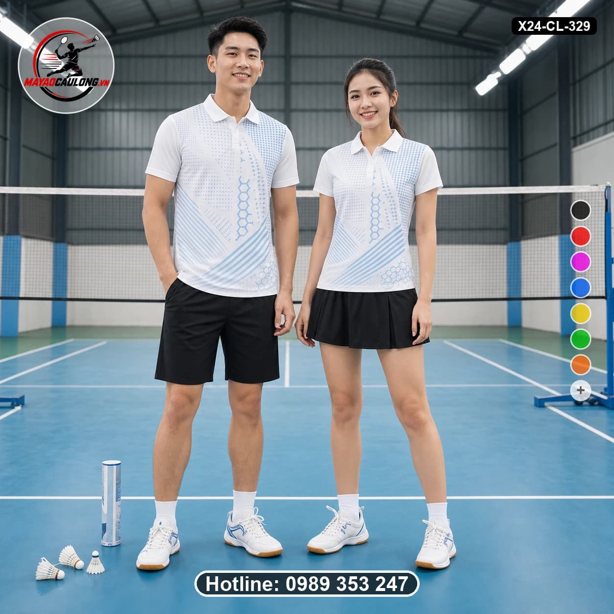 Áo cầu lông đặt may X24-CL-329 trắng, xanh da trời, đen áo có cổ, tay ngắn - ảnh sản phẩm 1