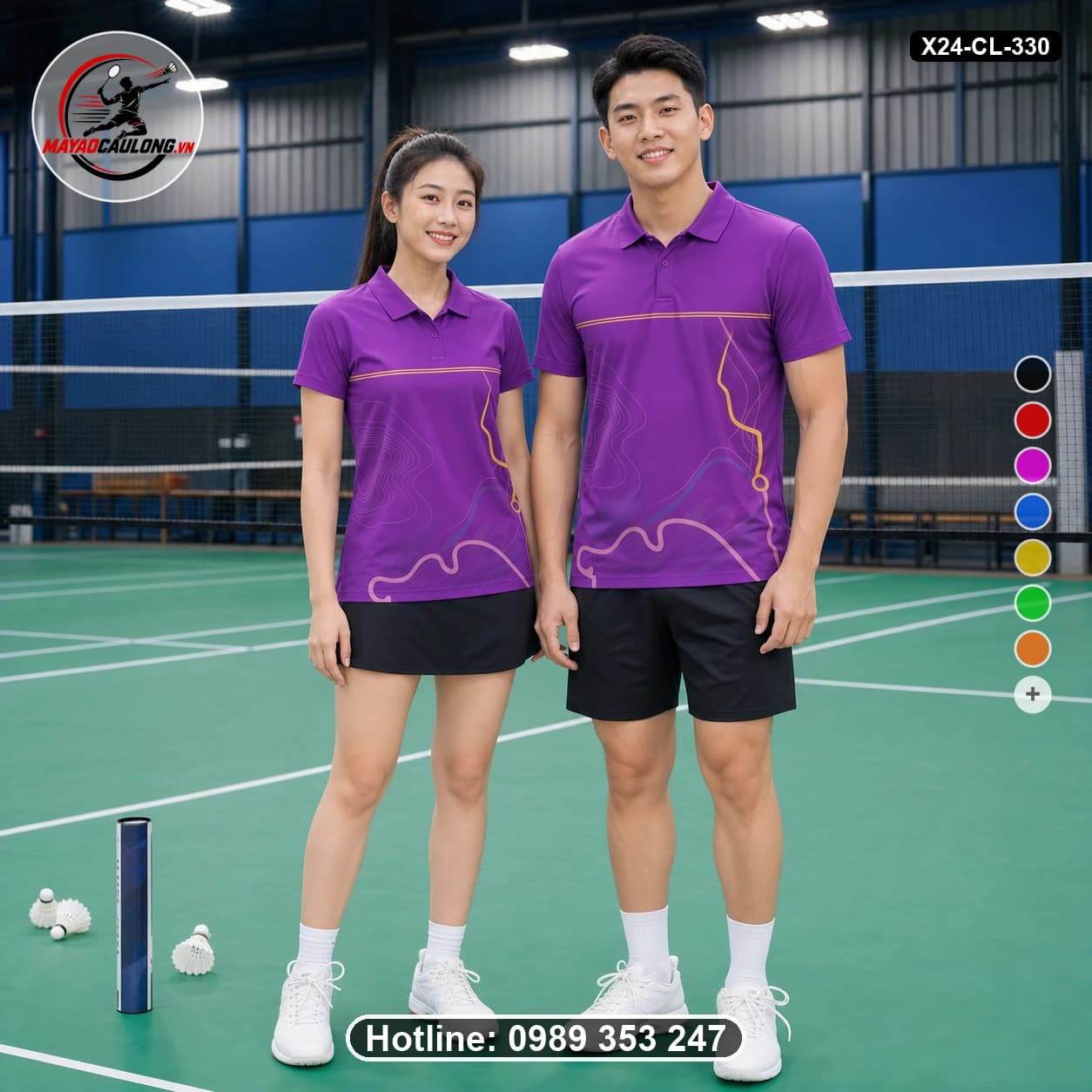 Áo cầu lông đặt may X24-CL-330 tím, vàng, hồng, đen áo có cổ, tay ngắn - ảnh sản phẩm 1