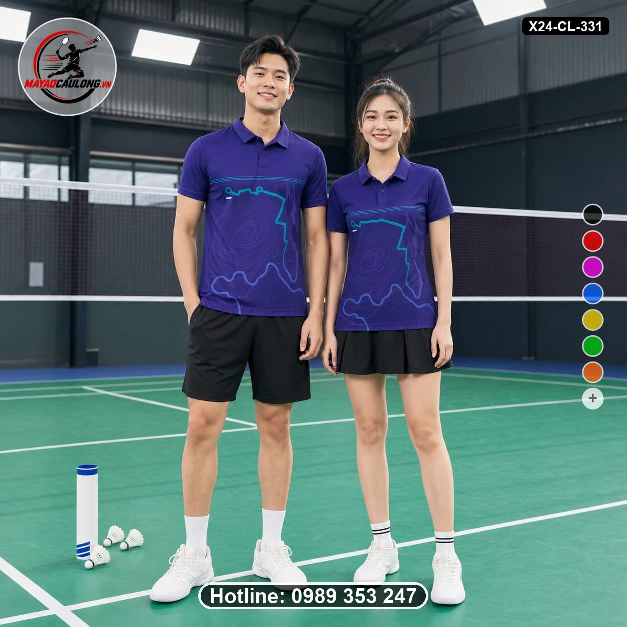 Áo cầu lông đặt may X24-CL-331 tím, xanh teal, xanh dương, đen áo có cổ, tay ngắn - ảnh sản phẩm 1