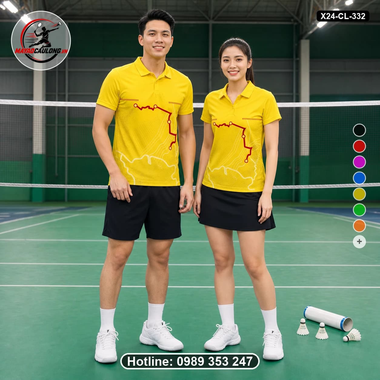 Áo cầu lông đặt may X24-CL-332 vàng, đỏ, trắng, đen áo có cổ, tay ngắn - ảnh sản phẩm 1