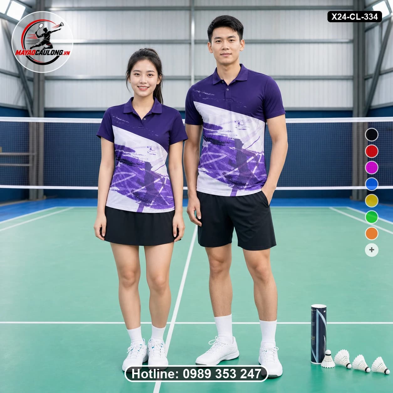 Áo cầu lông đặt may X24-CL-334 tím, trắng, đen áo có cổ, tay ngắn - ảnh sản phẩm 1