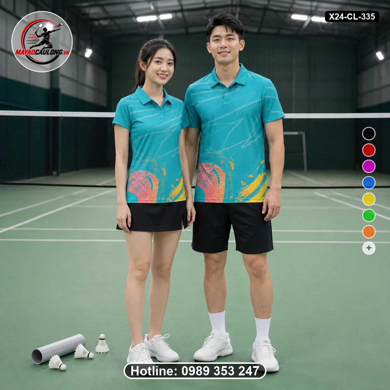 Áo cầu lông đặt may X24-CL-335 xanh ngọc, vàng, cam, hồng, trắng, đen áo có cổ, tay ngắn - ảnh sản phẩm 1