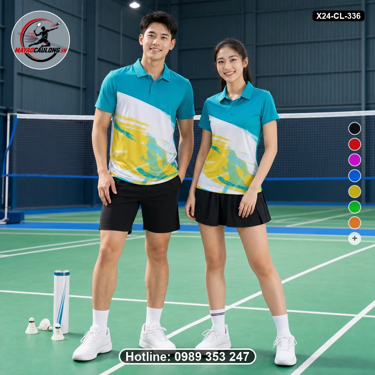 Áo cầu lông đặt may X24-CL-336 xanh ngọc, trắng, vàng, xanh mint, đen áo có cổ, tay ngắn - ảnh sản phẩm 1