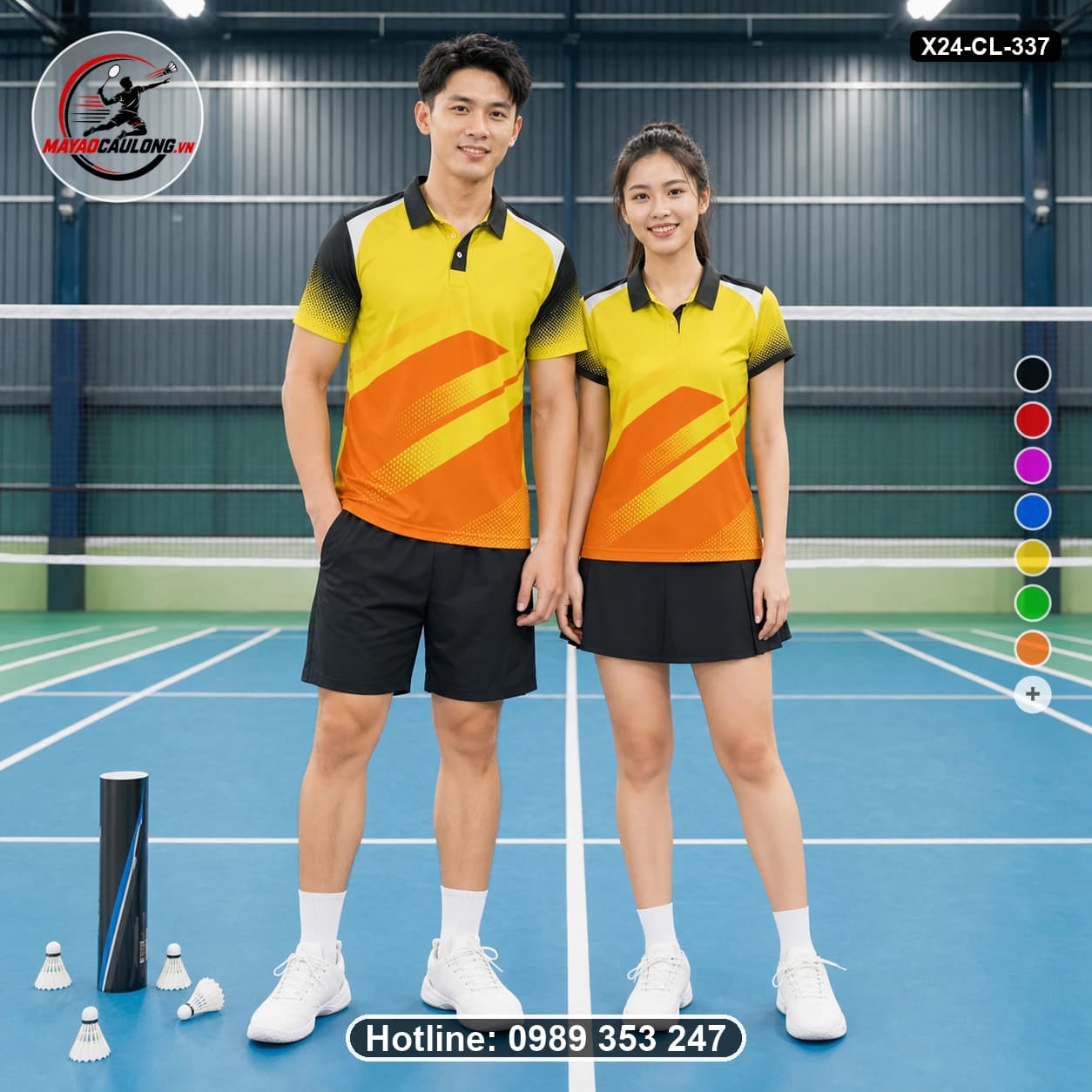Áo cầu lông đặt may X24-CL-337 vàng, cam, đen áo có cổ, tay ngắn - ảnh sản phẩm 1