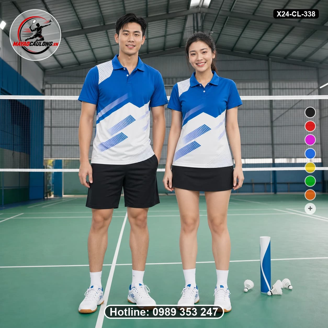 Áo cầu lông đặt may X24-CL-338 xanh dương, trắng, xanh nhạt, đen áo có cổ, tay ngắn - ảnh sản phẩm 1
