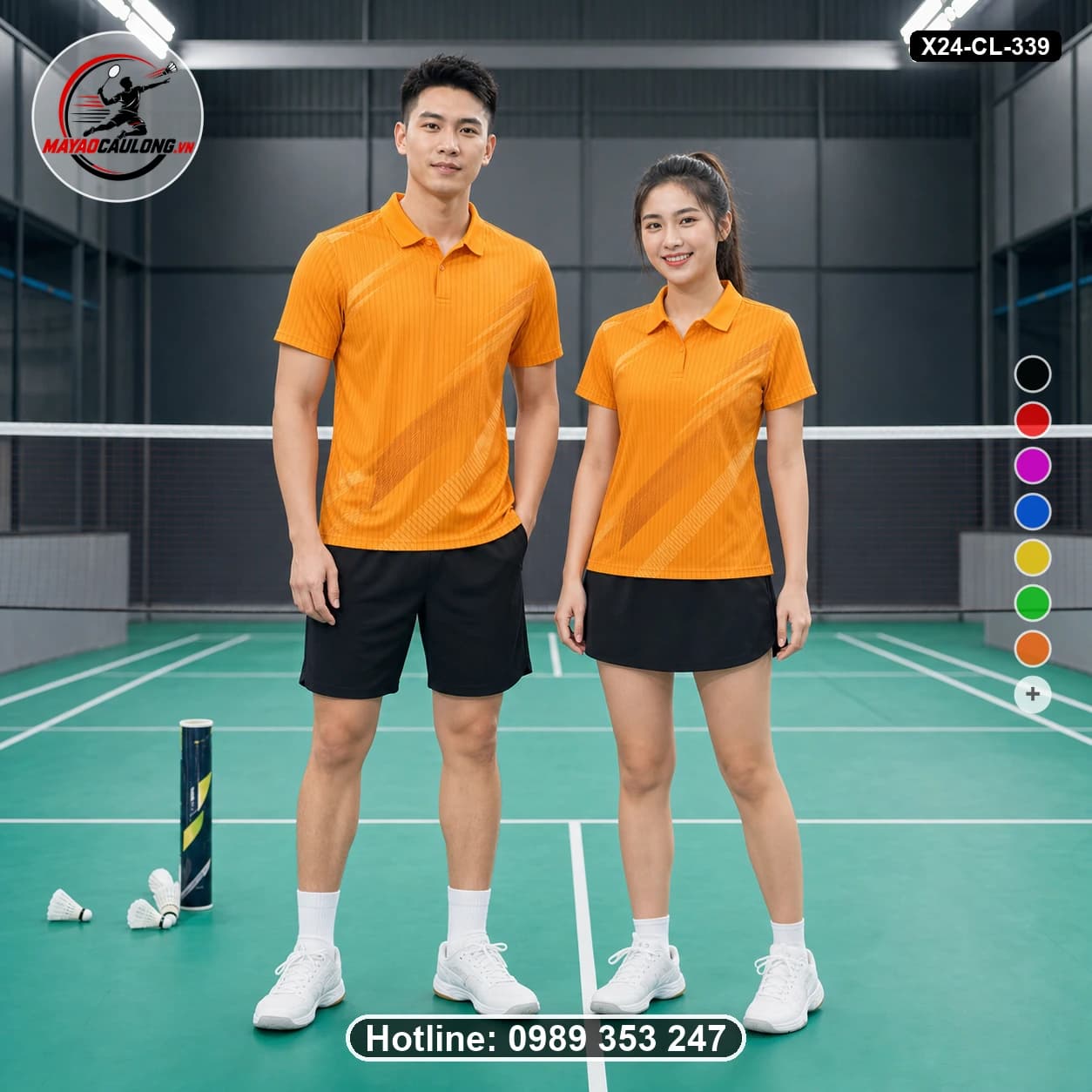 Áo cầu lông đặt may X24-CL-339 cam, vàng cam, đen áo có cổ, tay ngắn - ảnh sản phẩm 1