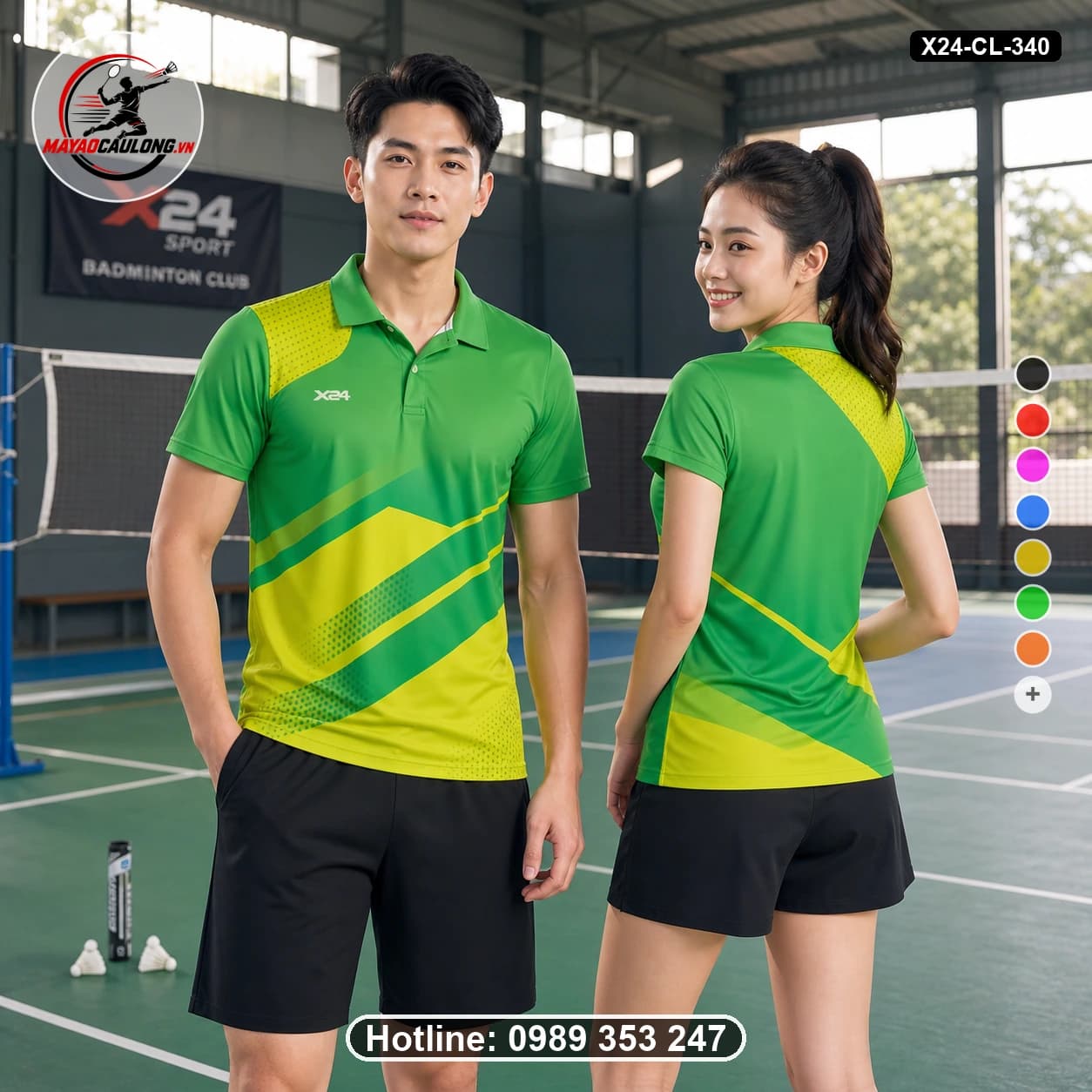Áo cầu lông đặt may X24-CL-340 xanh lá, xanh lime, vàng áo có cổ, tay ngắn - ảnh sản phẩm 1
