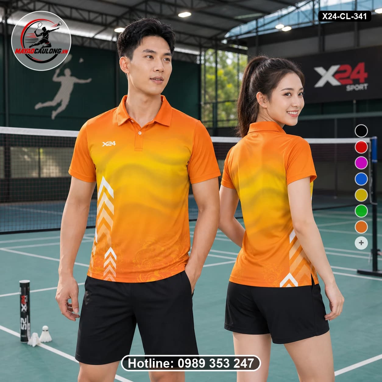 Áo cầu lông đặt may X24-CL-341 cam, vàng áo có cổ, tay ngắn - ảnh sản phẩm 1