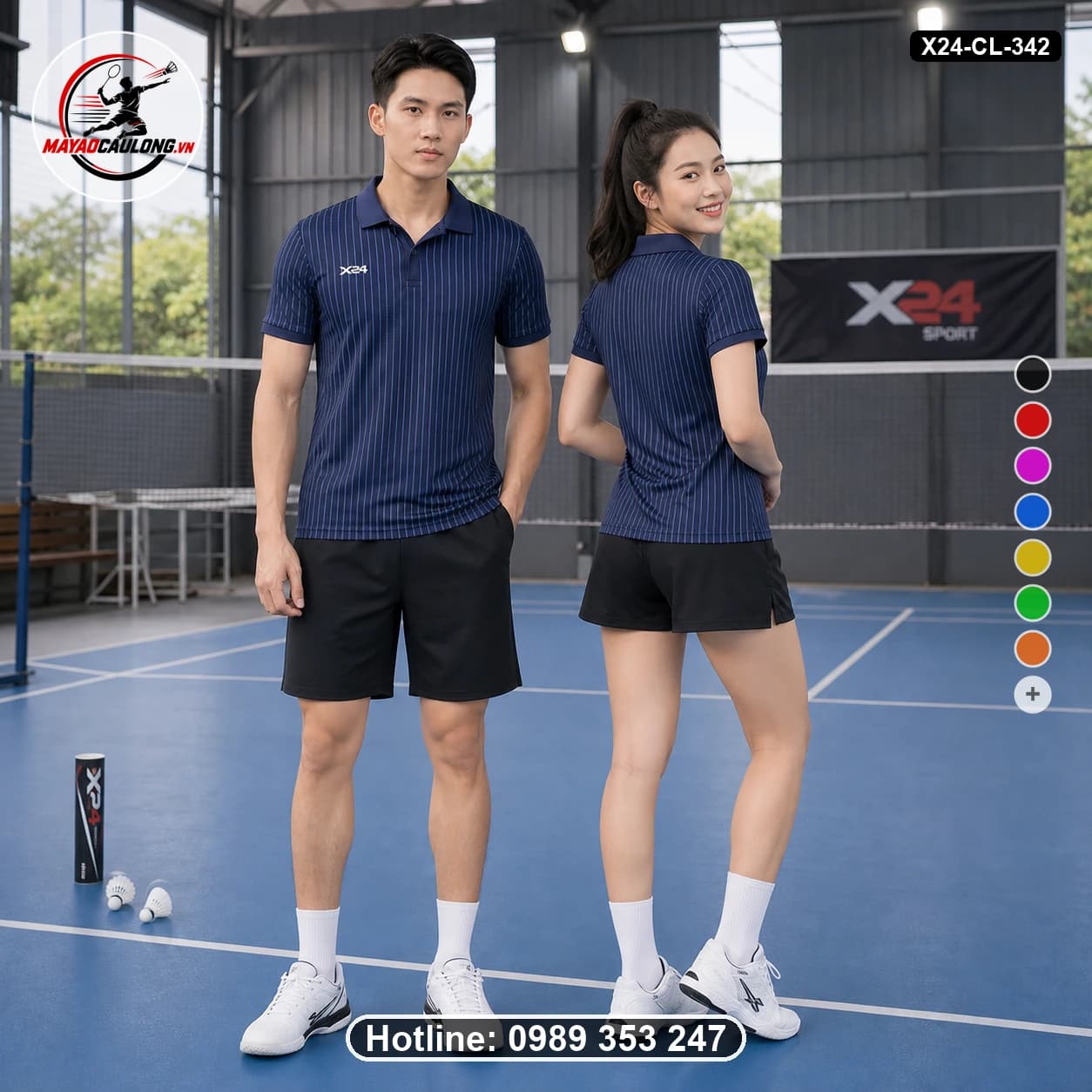 Áo cầu lông đặt may X24-CL-342 xanh navy áo có cổ, tay ngắn - ảnh sản phẩm 1