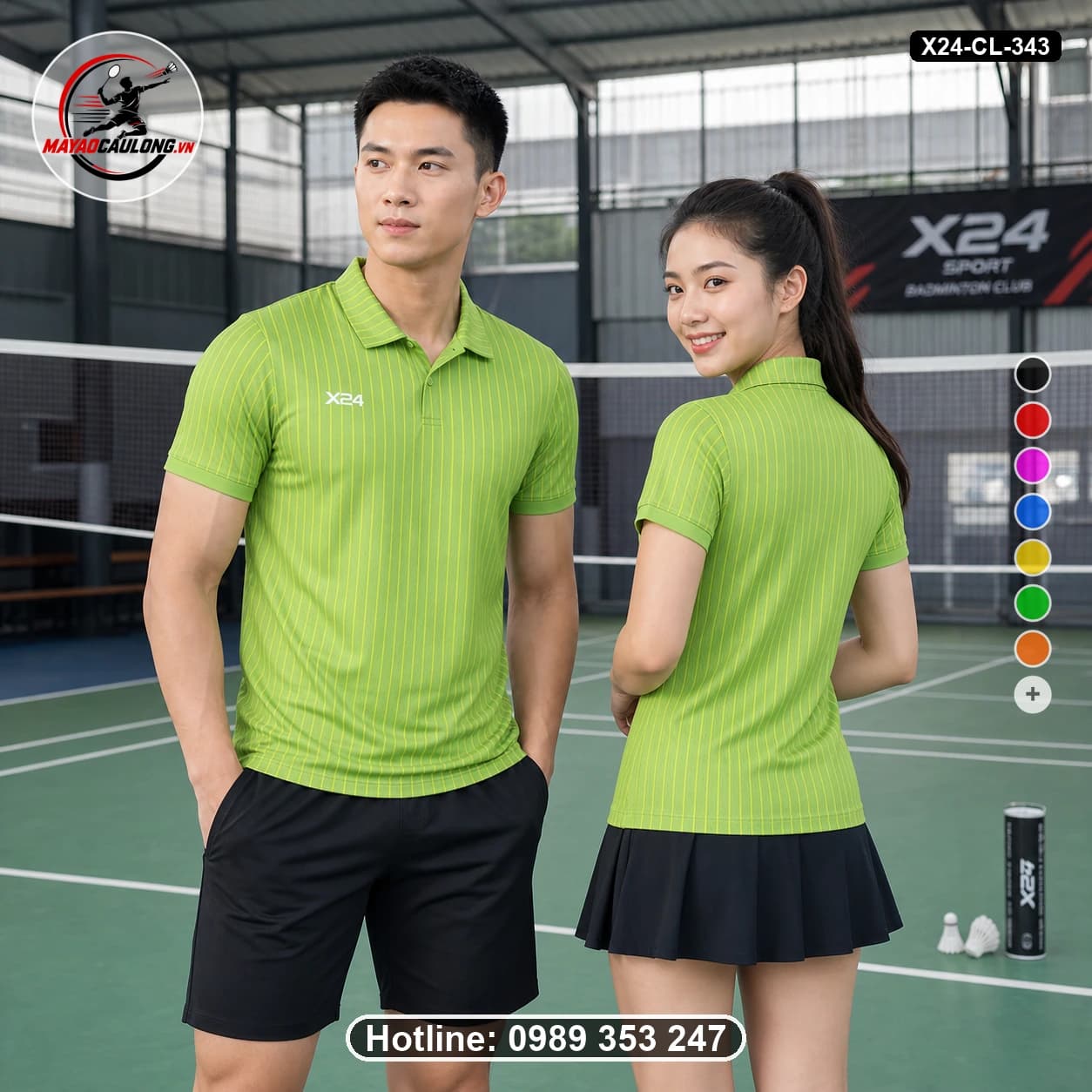 Áo cầu lông đặt may X24-CL-343 xanh lime, xanh lá áo có cổ, tay ngắn - ảnh sản phẩm 1