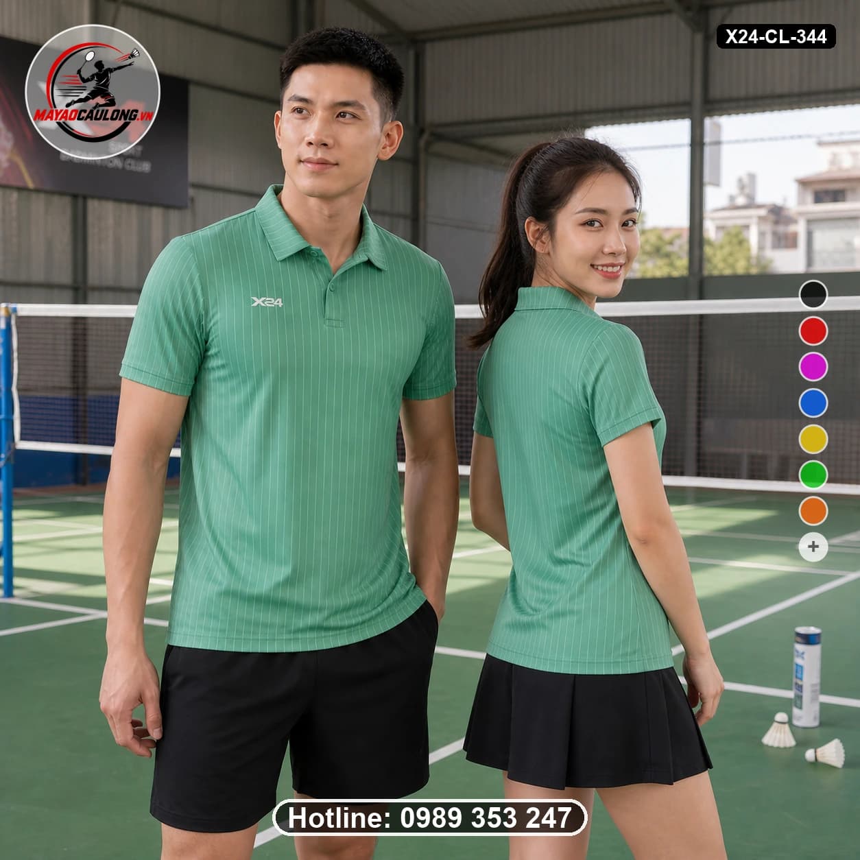 Áo cầu lông đặt may X24-CL-344 xanh ngọc, xanh lá áo có cổ, tay ngắn - ảnh sản phẩm 1