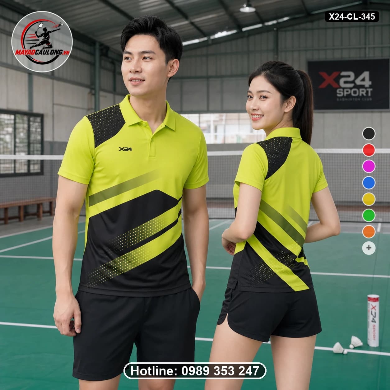 Áo cầu lông đặt may X24-CL-345 xanh lime, đen áo có cổ, tay ngắn - ảnh sản phẩm 1