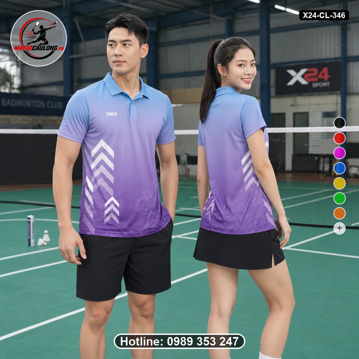 Áo cầu lông đặt may X24-CL-346 xanh dương, tím áo có cổ, tay ngắn - ảnh sản phẩm 1