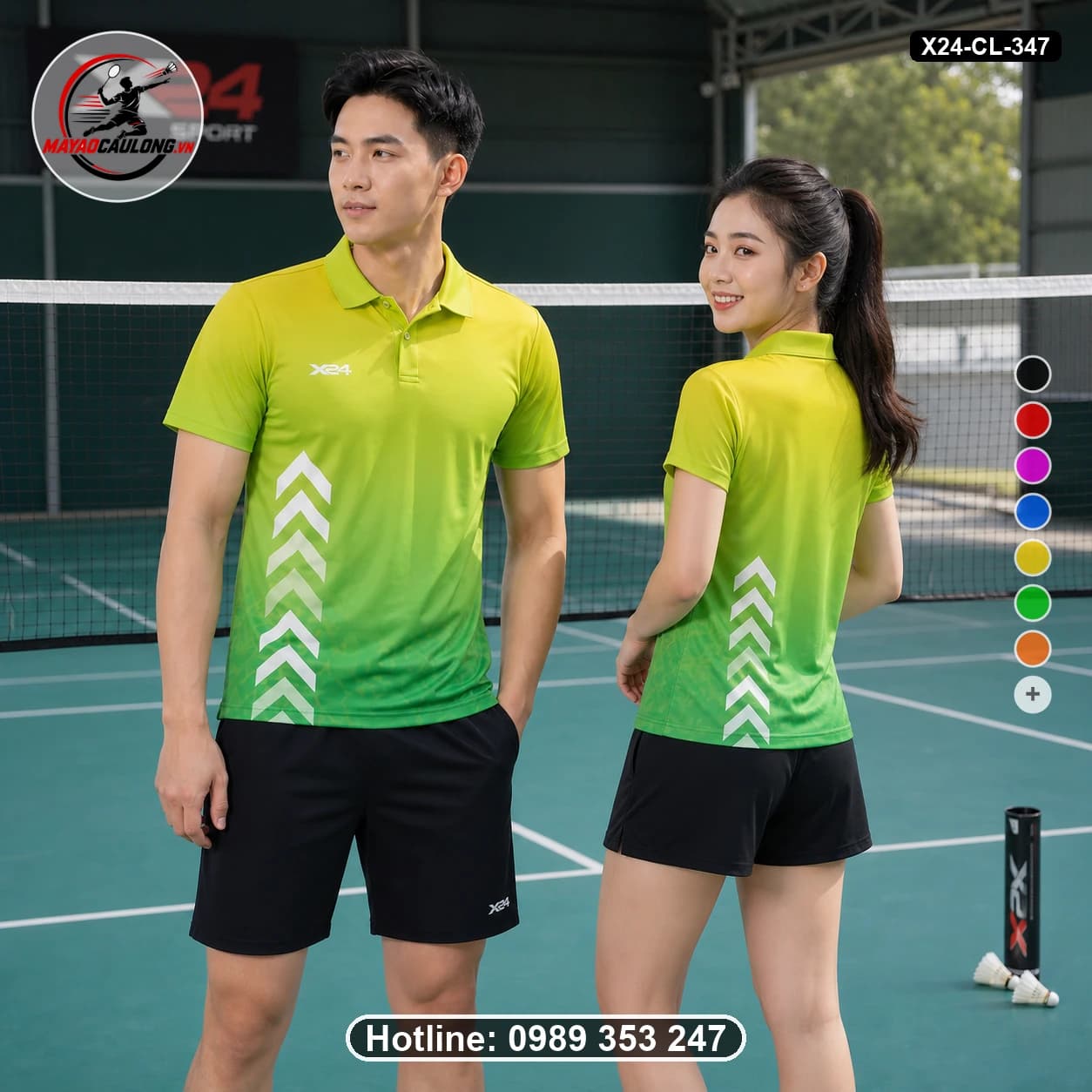 Áo cầu lông đặt may X24-CL-347 xanh lime, xanh lá áo có cổ, tay ngắn - ảnh sản phẩm 1