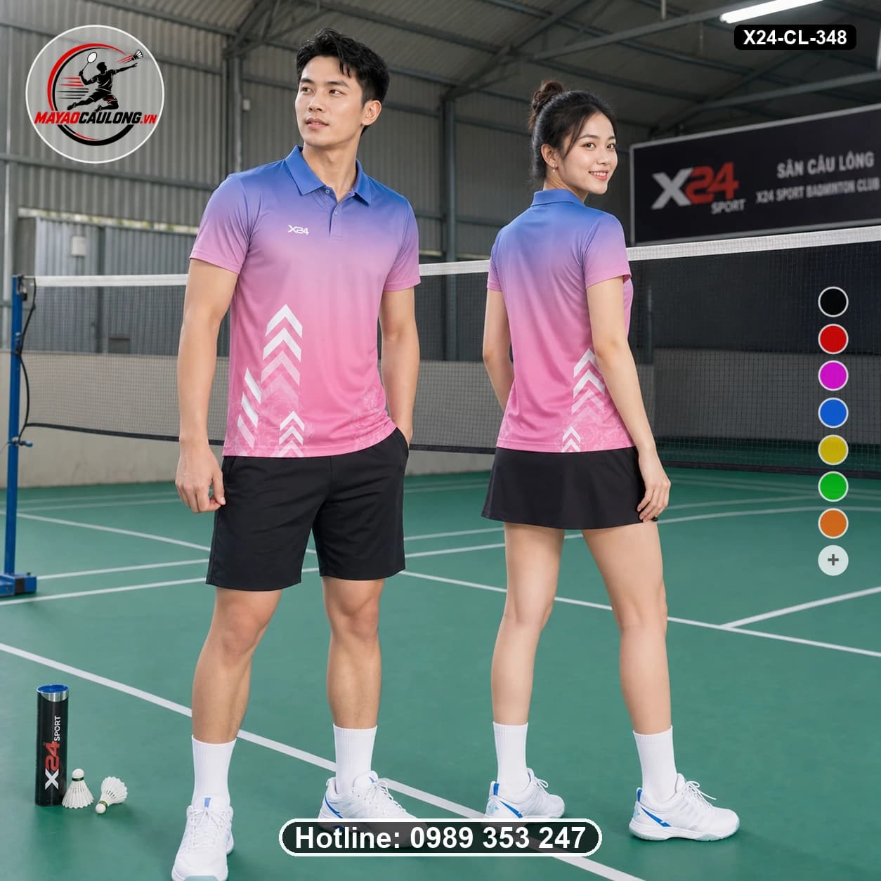 Áo cầu lông đặt may X24-CL-348 xanh dương, tím, hồng áo có cổ, tay ngắn - ảnh sản phẩm 1