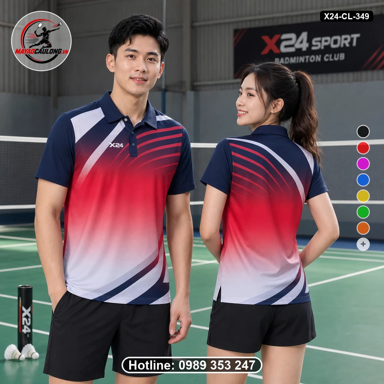 Áo cầu lông đặt may X24-CL-349 xanh navy, đỏ, trắng áo có cổ, tay ngắn - ảnh sản phẩm 1