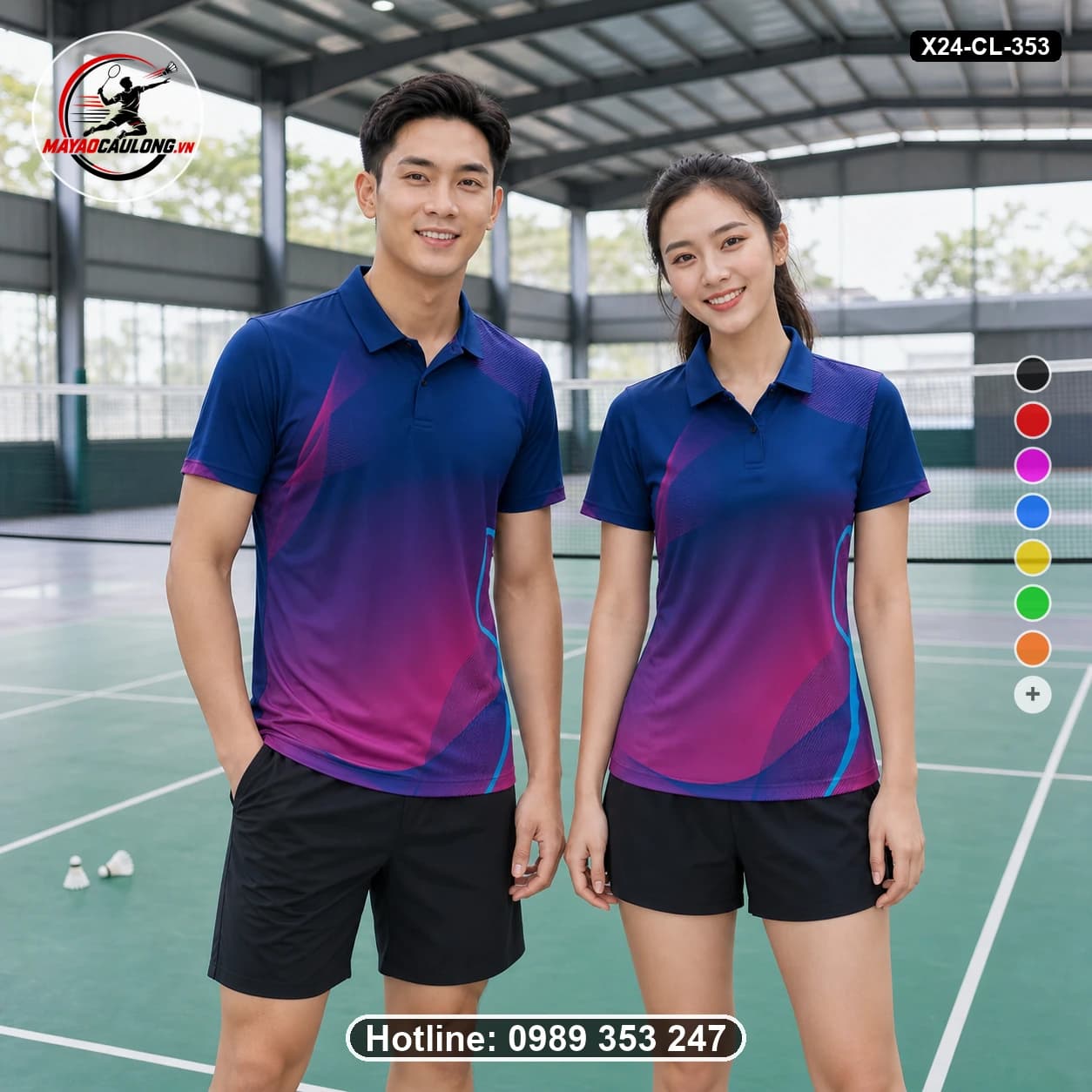 Áo cầu lông đặt may X24-CL-353 xanh navy, hồng, tím, xanh cyan áo có cổ, tay ngắn - ảnh sản phẩm 1