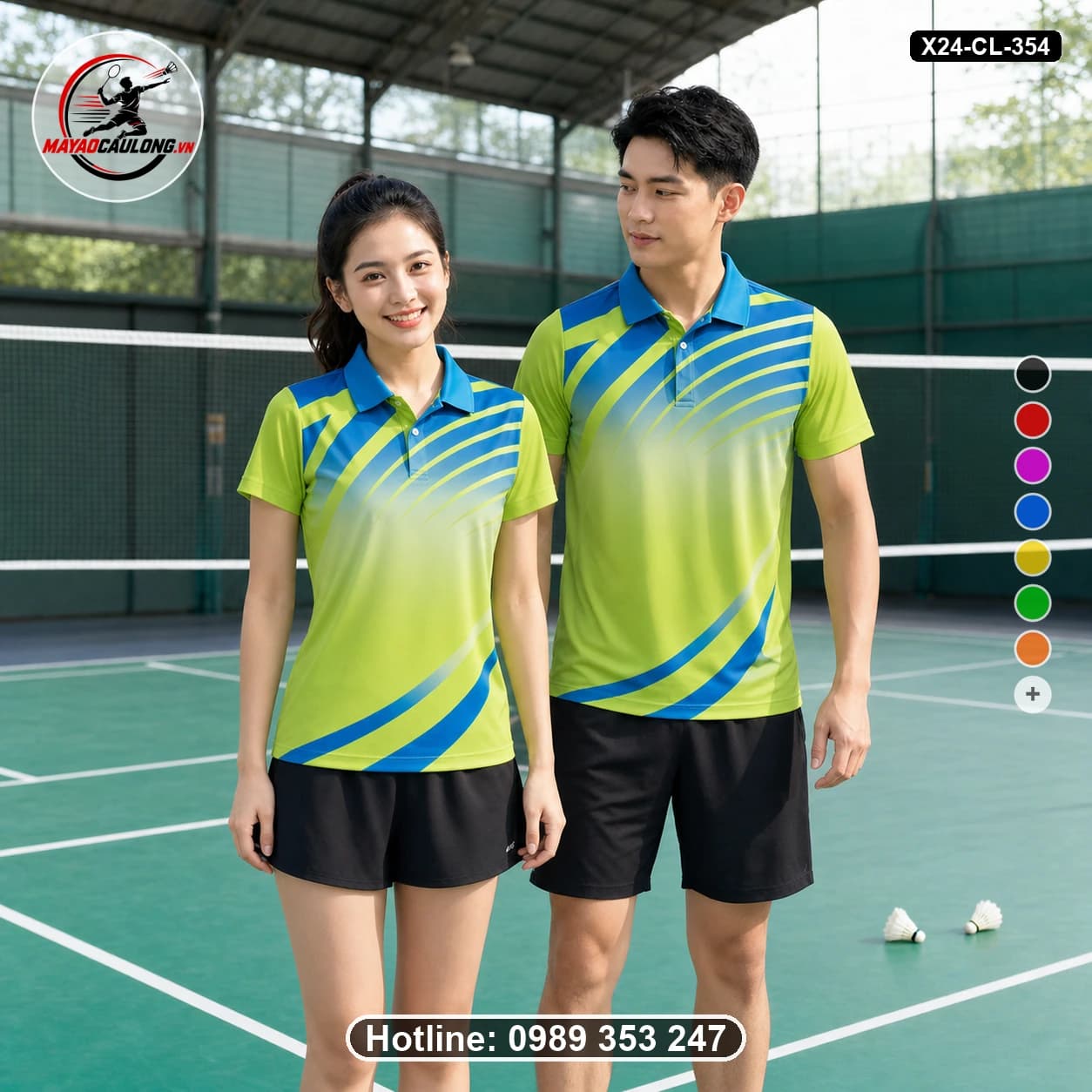 Áo cầu lông đặt may X24-CL-354 xanh lime, xanh dương, vàng áo có cổ, tay ngắn - ảnh sản phẩm 1