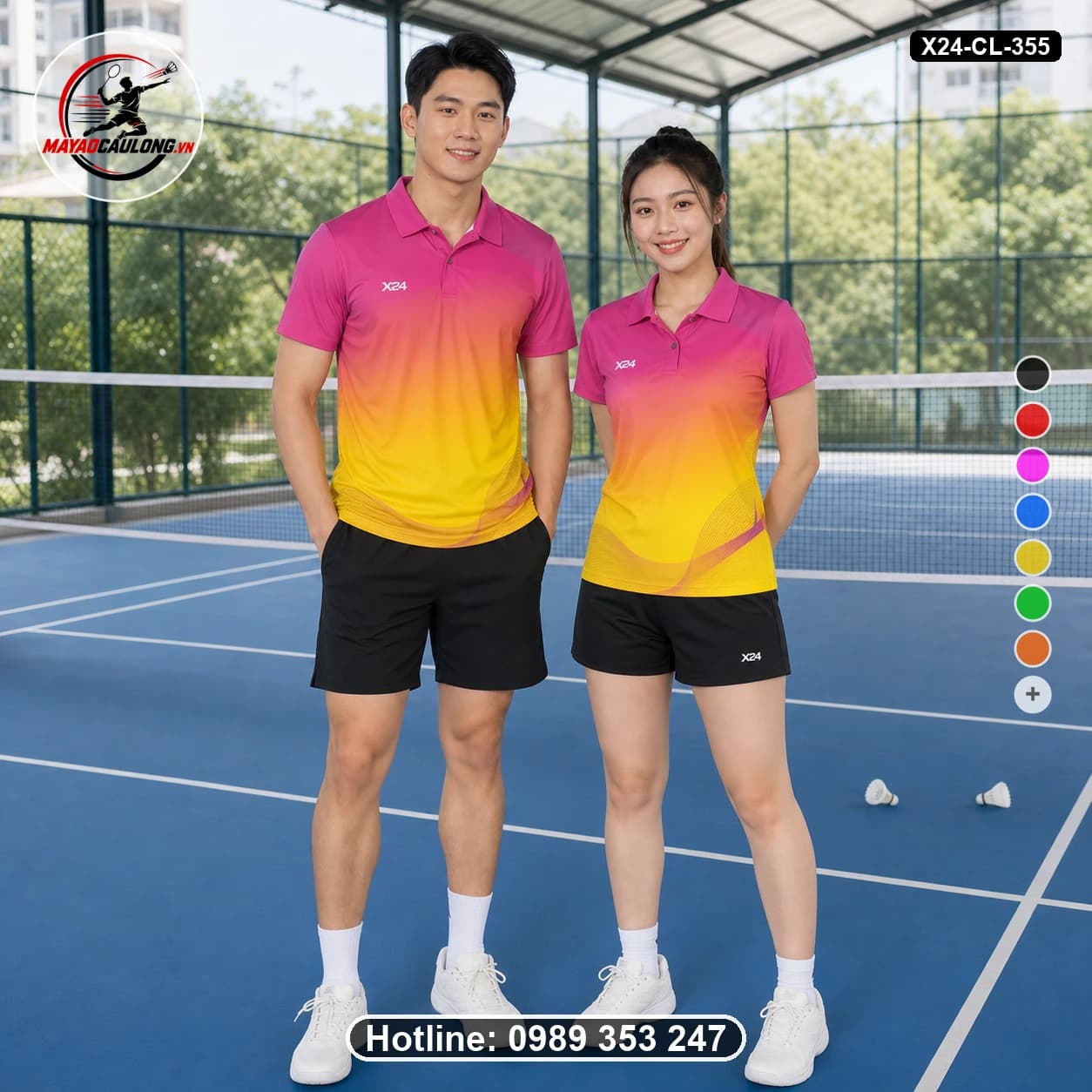 Áo cầu lông đặt may X24-CL-355 hồng, vàng, cam áo có cổ, tay ngắn - ảnh sản phẩm 1