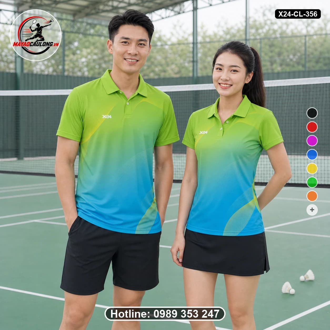 Áo cầu lông đặt may X24-CL-356 xanh lime, xanh cyan, xanh dương áo có cổ, tay ngắn - ảnh sản phẩm 1