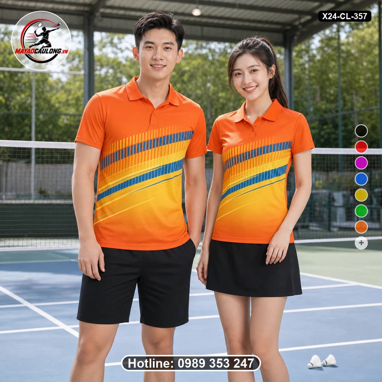 Áo cầu lông đặt may X24-CL-357 cam, vàng, xanh dương áo có cổ, tay ngắn - ảnh sản phẩm 1