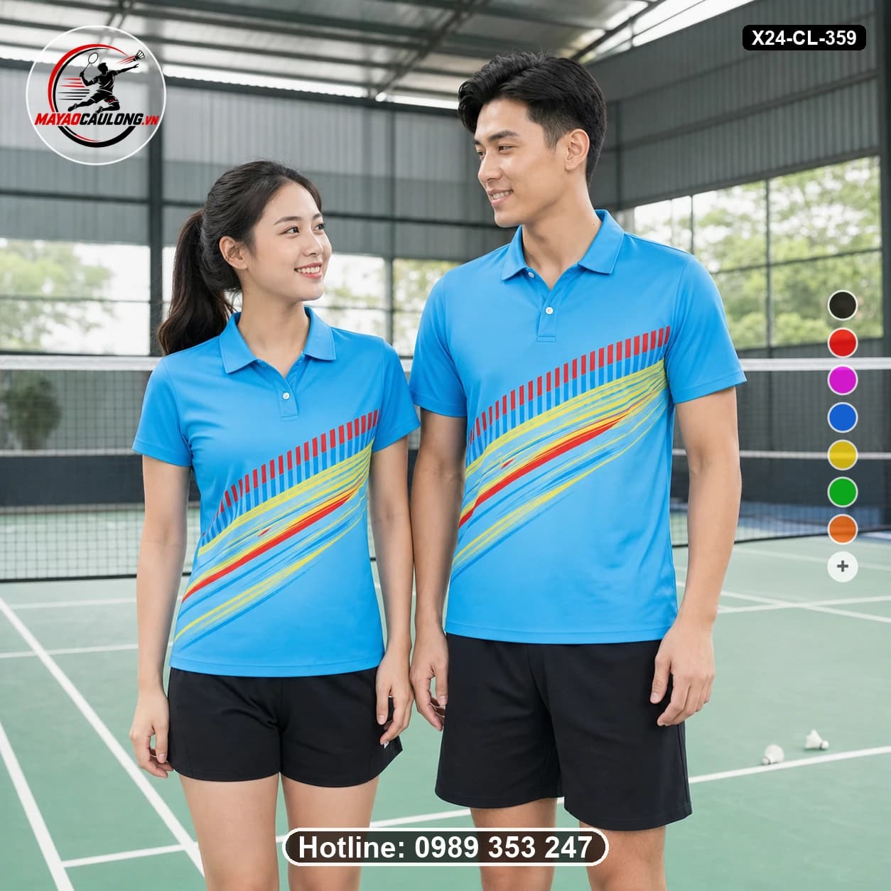 Áo cầu lông đặt may X24-CL-359 xanh cyan, đỏ, vàng, trắng áo có cổ, tay ngắn - ảnh sản phẩm 1