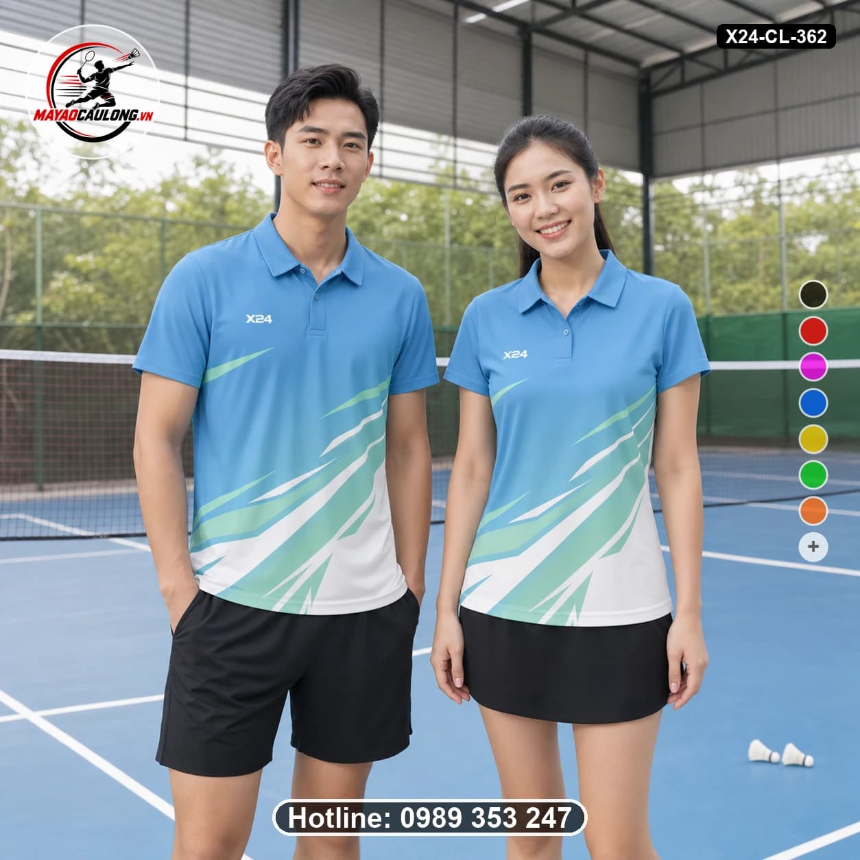 Áo cầu lông đặt may X24-CL-362 xanh da trời, trắng, xanh mint áo có cổ, tay ngắn - ảnh sản phẩm 1
