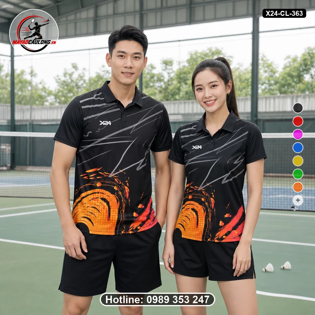 Áo cầu lông đặt may X24-CL-363 đen, cam, đỏ, xám áo có cổ, tay ngắn - ảnh sản phẩm 1