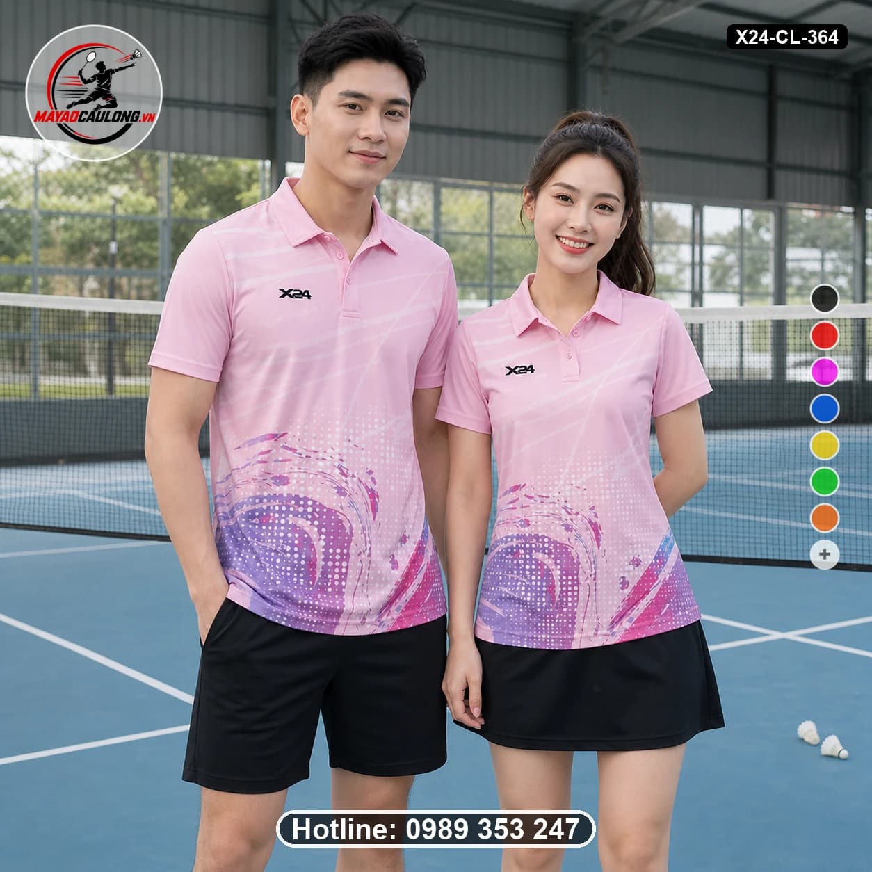 Áo cầu lông đặt may X24-CL-364 hồng pastel, tím, trắng áo có cổ, tay ngắn - ảnh sản phẩm 1